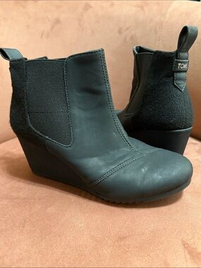 TOMS Black Wedge Chelsea Ankle Booties